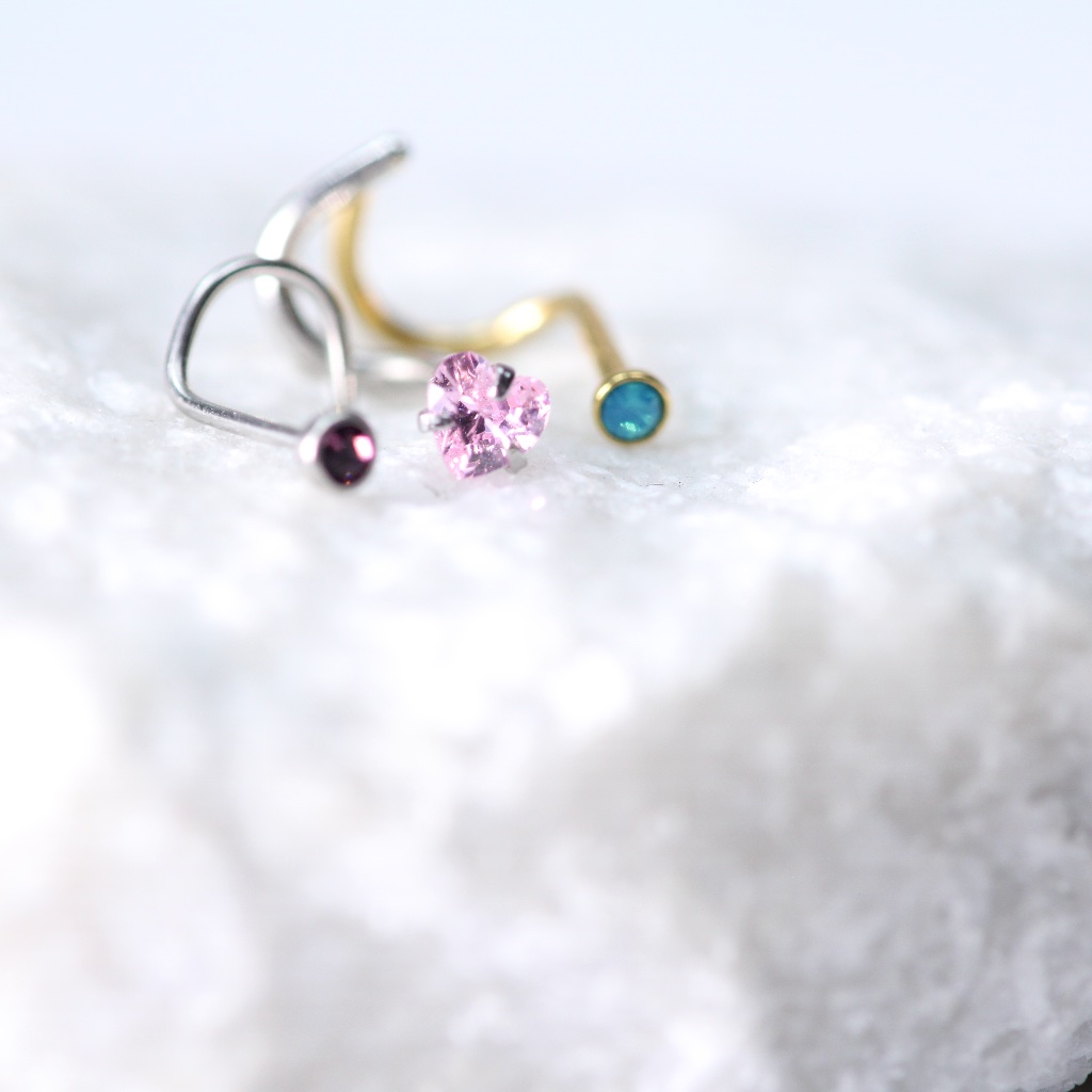 Three Nose Piercings Set Corkscrew Style New 20gauge Different Designs New